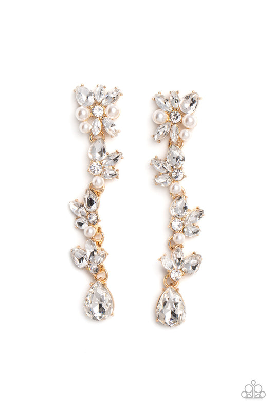 LIGHT at the Opera - Gold Fittings, White Gems, & White Pearl Paparazzi Earrings