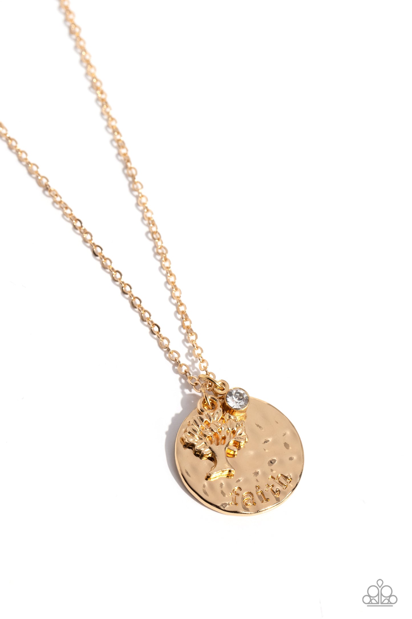 Flourishing Faith - Gold "Faith" Stamped Pendant Paparazzi Necklace & matching earrings
