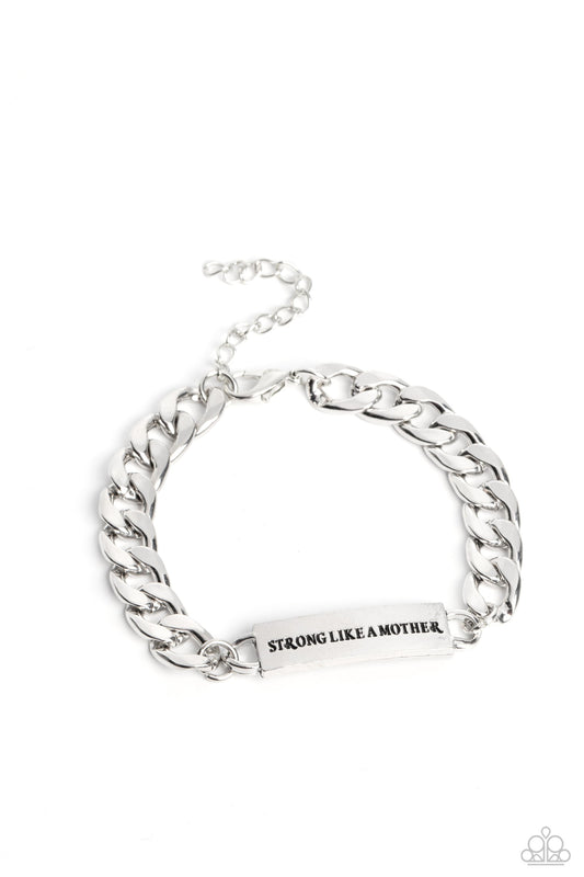 Mighty Matriarch - Silver "Strong like a mother' Stamped Plate/Thick Silver Chain Paparazzi Adjustable Bracelet