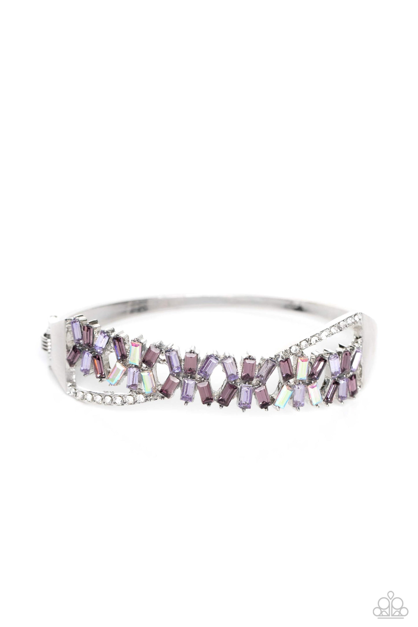 Timeless Trifecta - Purple, Amethyst, Iridescent, & White Rhinestone Paparazzi Hinge Bracelet