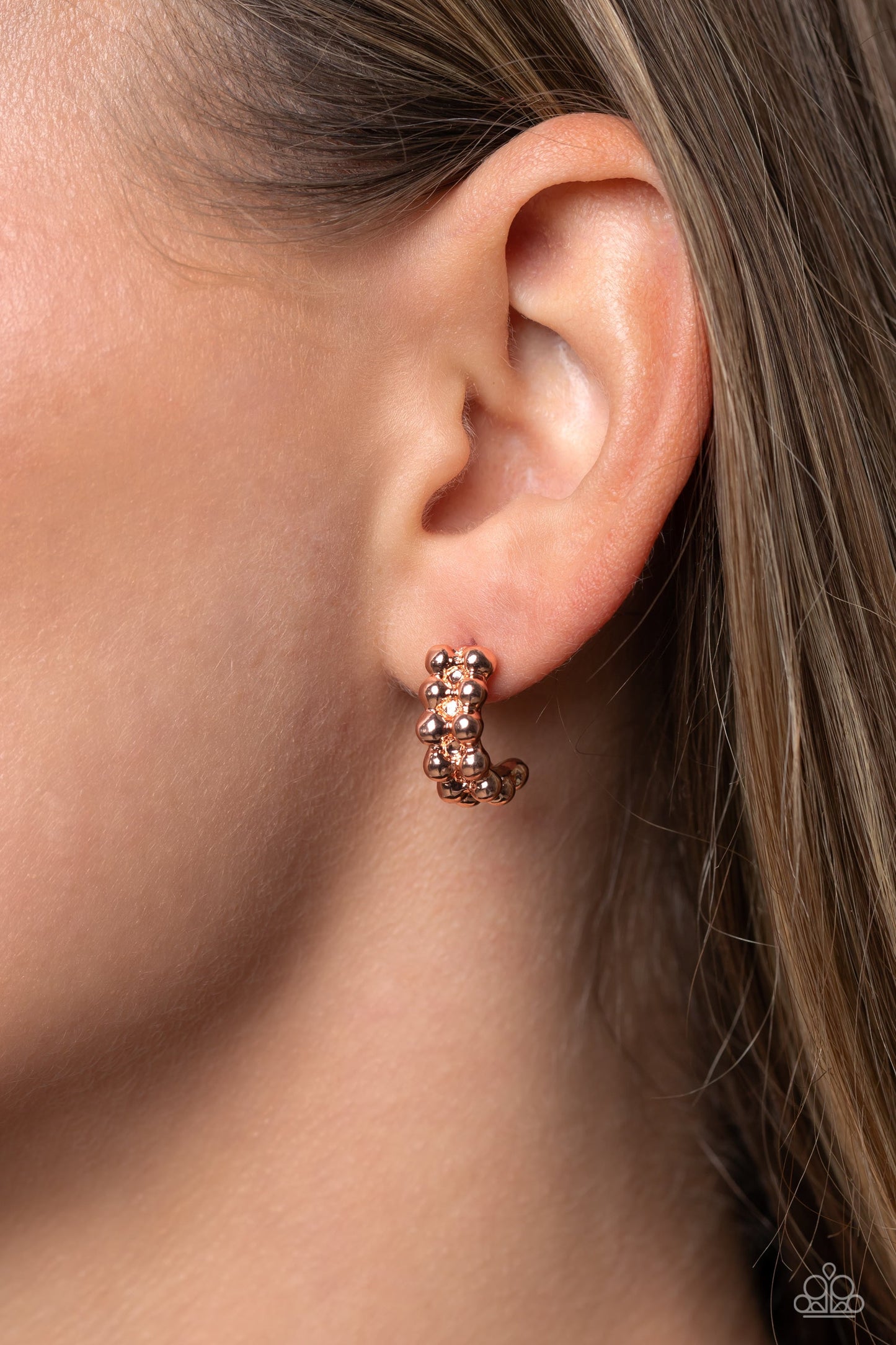 Bubbling Beauty - Copper Scalloped Pattern Paparazzi Dainty Hoop Earrings