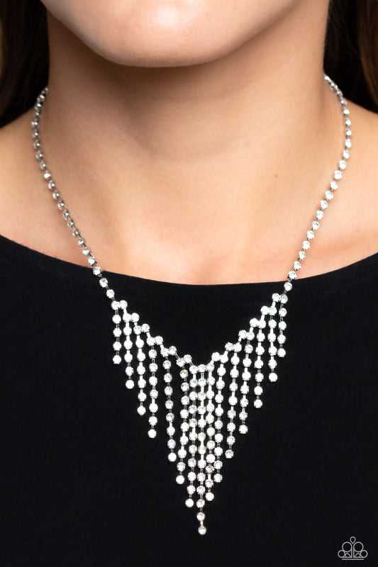 SHIMMER of Stars - White Rhinestone Fringe Paparazzi Necklace & matching earrings