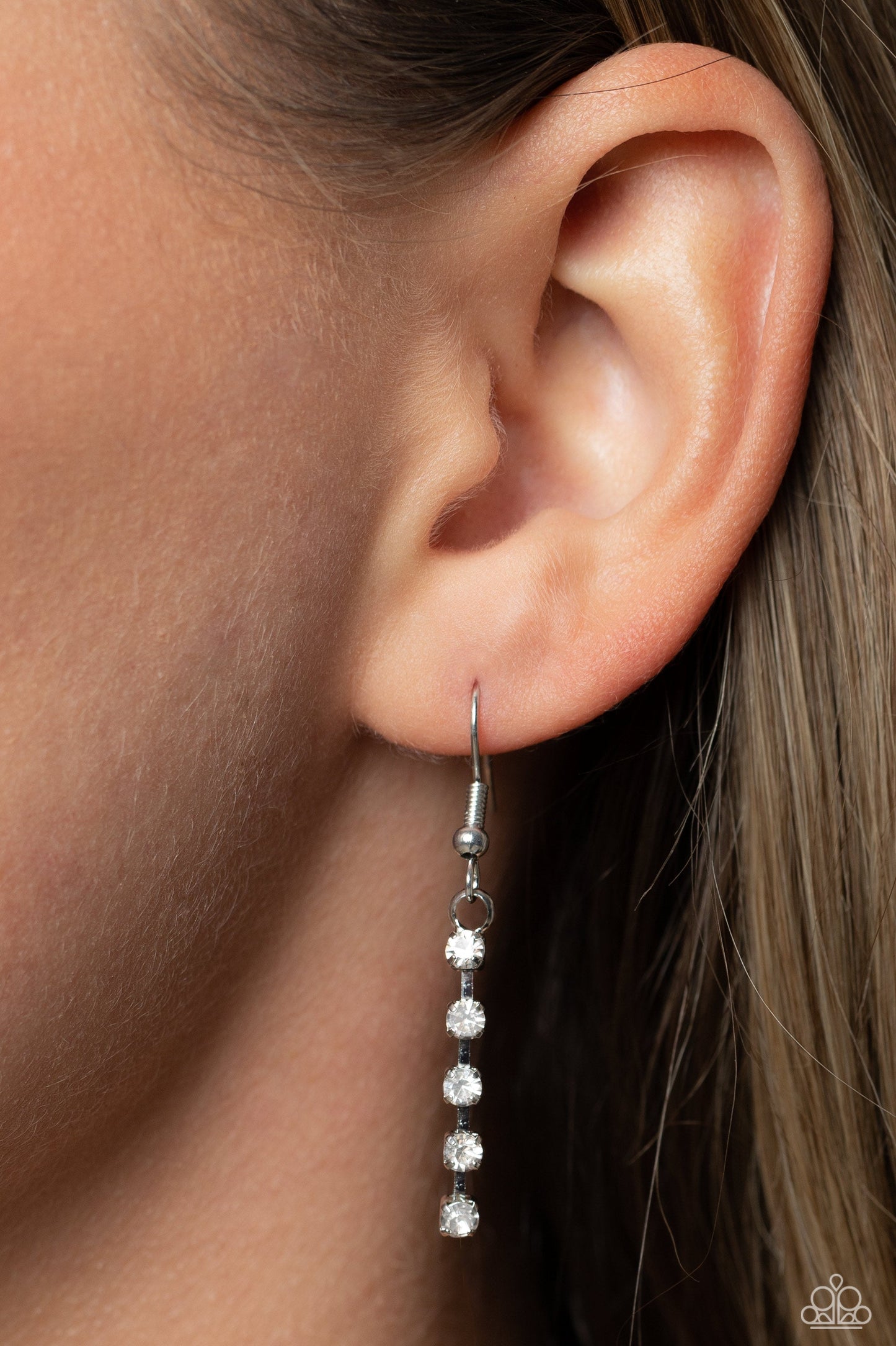 SHIMMER of Stars - White Rhinestone Fringe Paparazzi Necklace & matching earrings