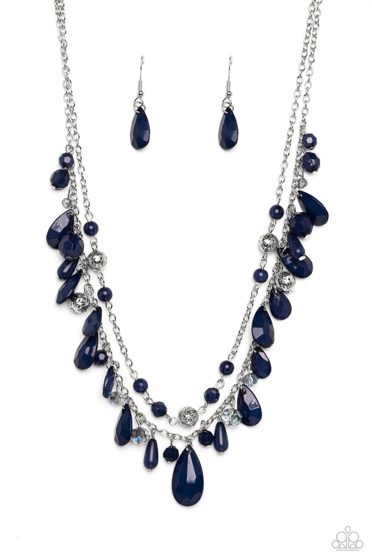 Flirty Flood - Blue Teardrop/Round Beaded Paparazzi Necklace & matching earrings