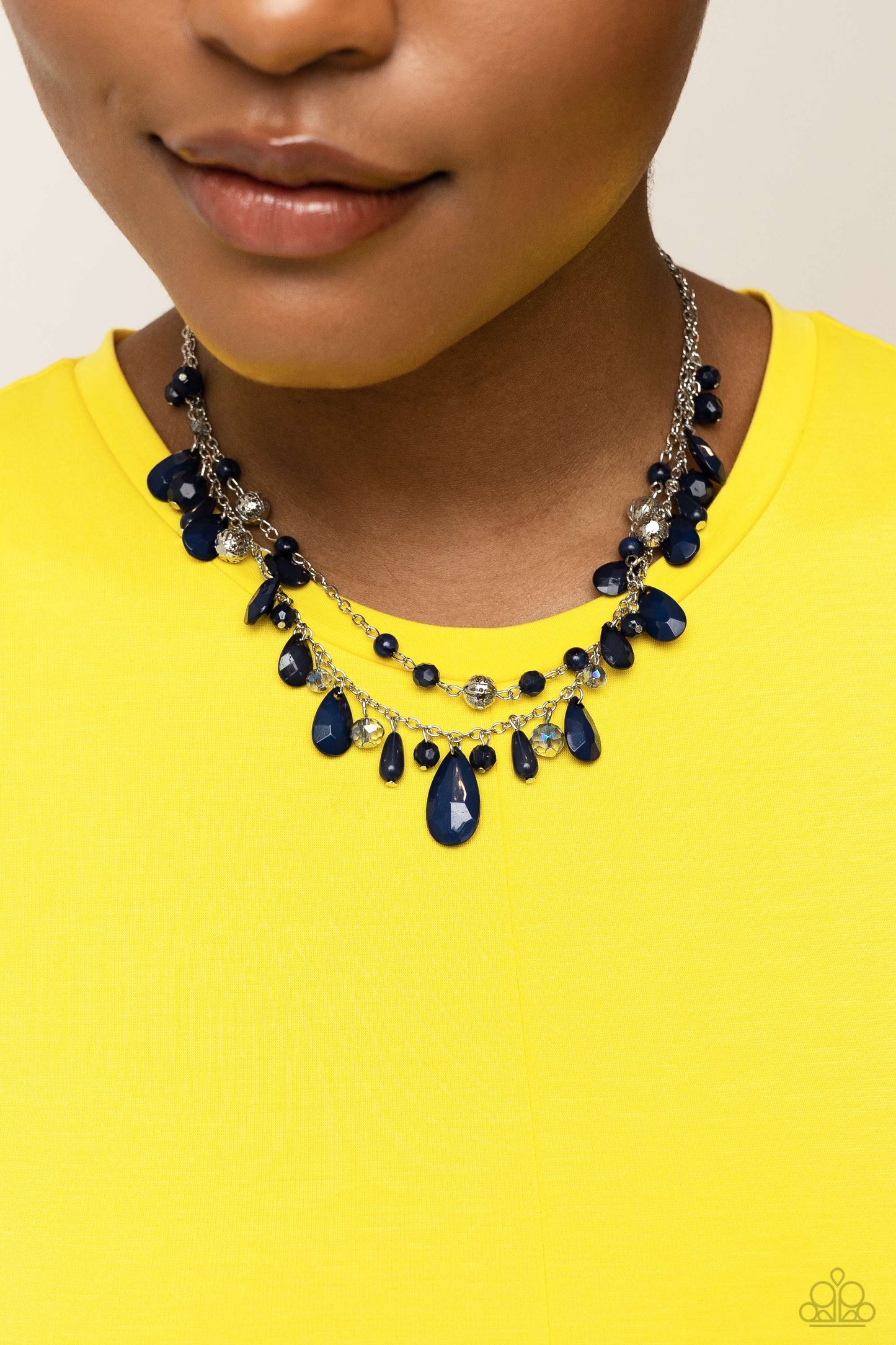 Flirty Flood - Blue Teardrop/Round Beaded Paparazzi Necklace & matching earrings