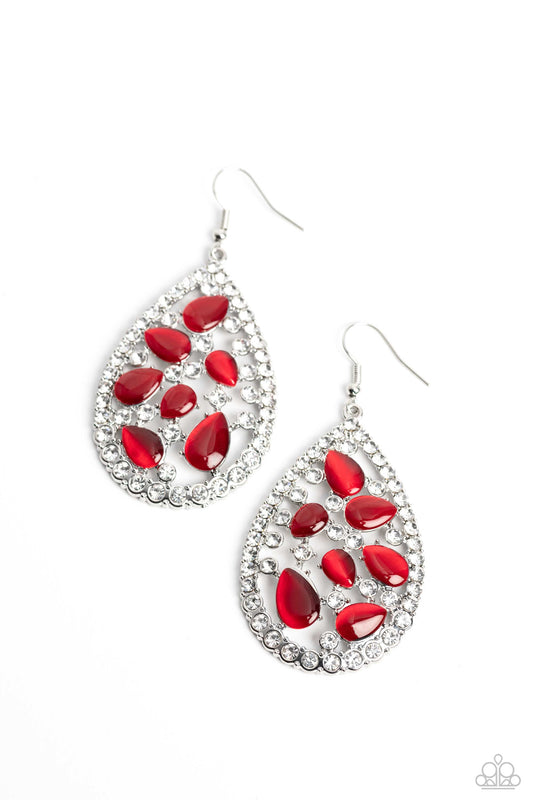 Cats Eye Class - Red Cat's Eye Stones & White Gem Paparazzi Earrings