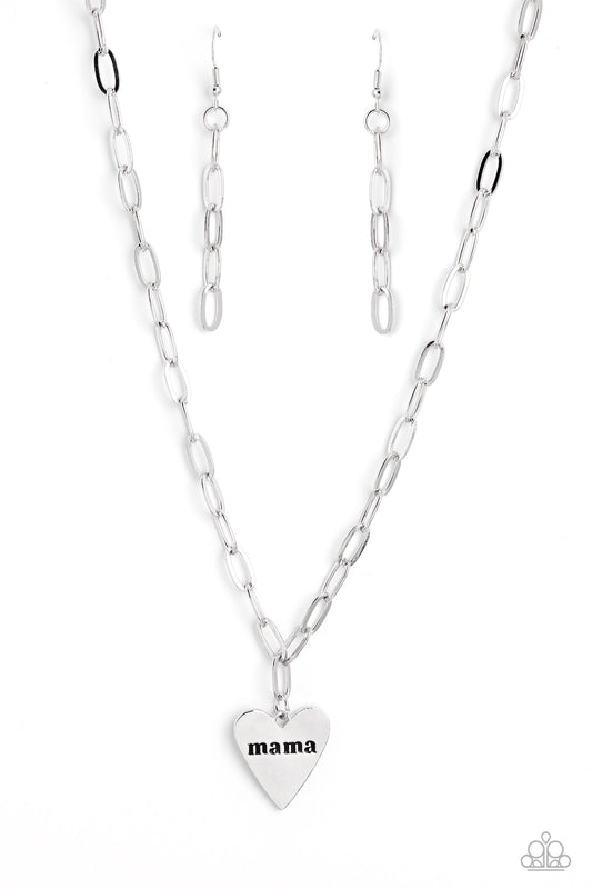 Mama Cant Buy You Love - Silver "Mama" Stamped Heart Pendant Paparazzi Necklace & matching earrings