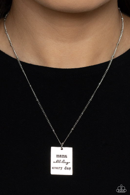 Mama MVP - Silver "mama all day every day" Stamped Pendant Paparazzi Necklace & matching earrings