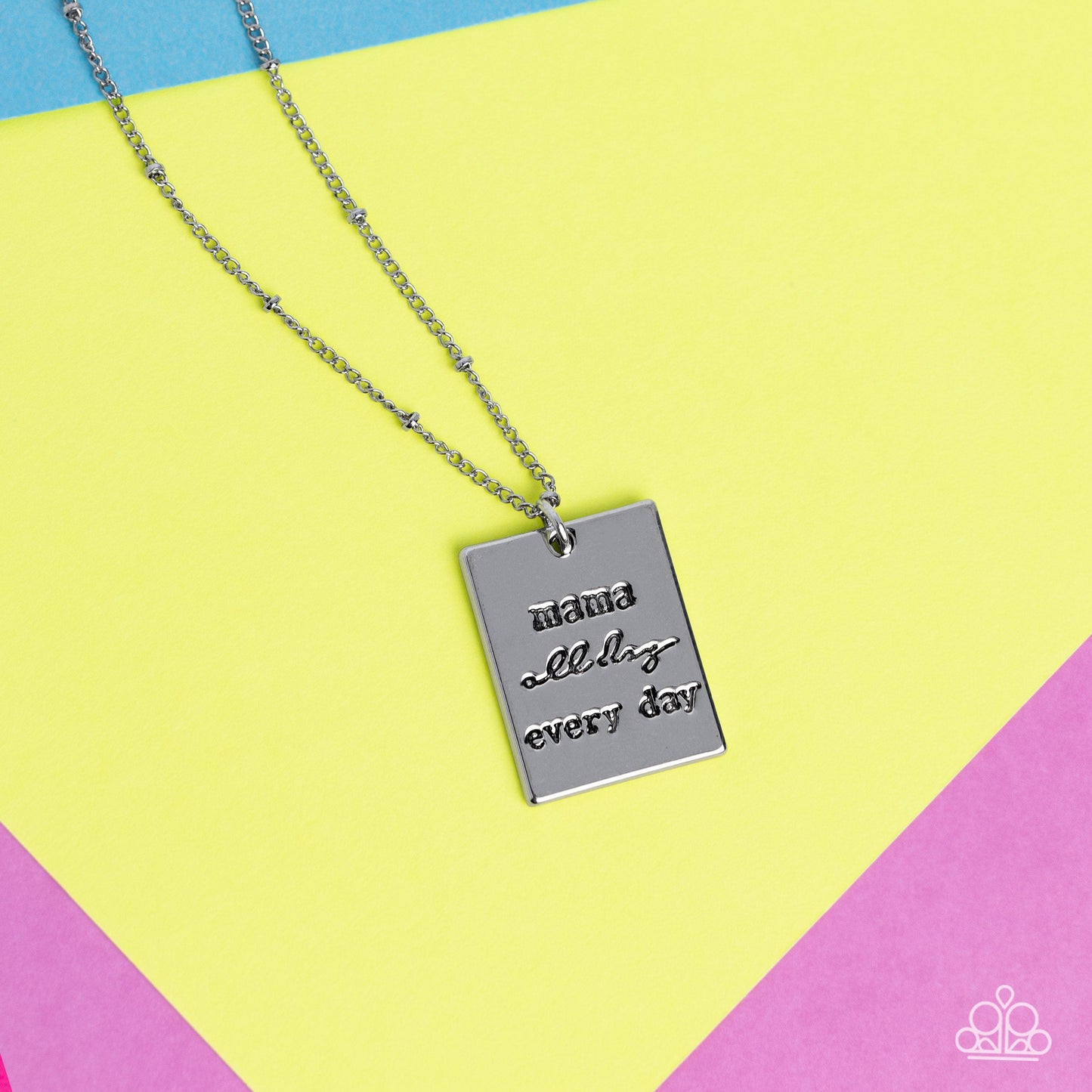 Mama MVP - Silver "mama all day every day" Stamped Pendant Paparazzi Necklace & matching earrings