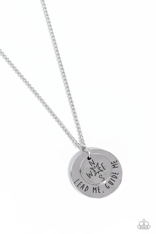Gilded Guide - Silver "Lead Me. Guide Me" Stamped Pendant Paparazzi Necklace & matching earrings