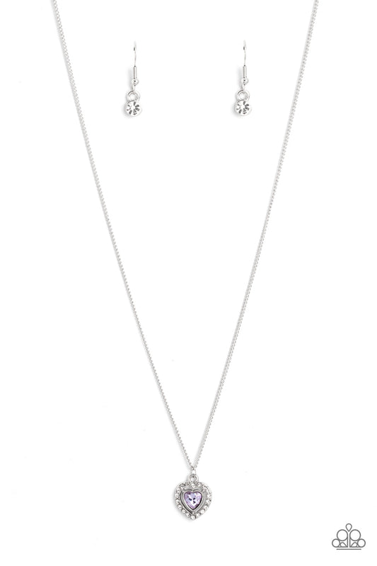 Day of Love - Purple Heart Gem/White Rhinestone Heart Pendant Paparazzi Necklace & matching earrings