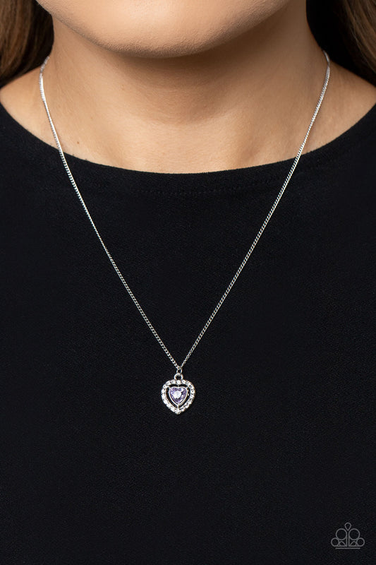 Day of Love - Purple Heart Gem/White Rhinestone Heart Pendant Paparazzi Necklace & matching earrings