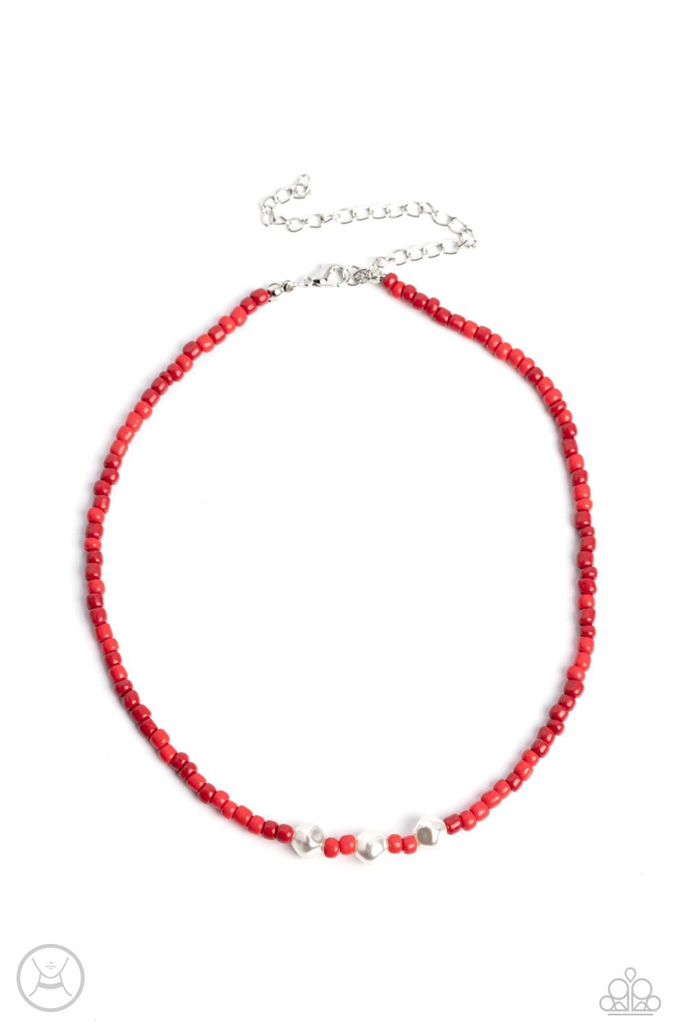 I Can SEED Clearly Now - Red Seed Bead & White Pearl Paparazzi Choker Necklace & matching earrings