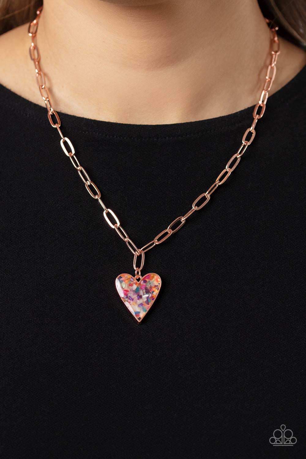 Kiss and SHELL - Copper Heart Pendant Paparazzi Necklace & matching earrings