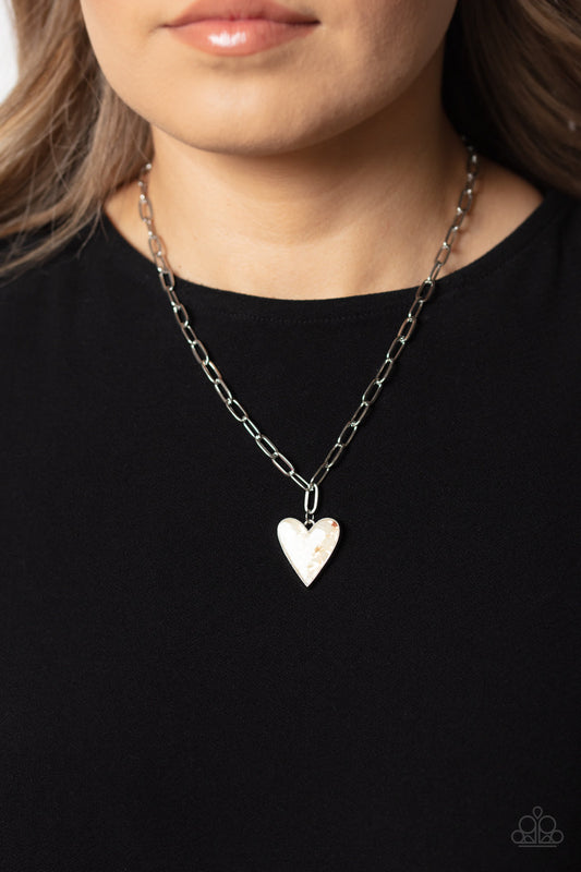 Kiss and SHELL - White Shell Flecks Heart Pendant Paparazzi Necklace & matching earrings
