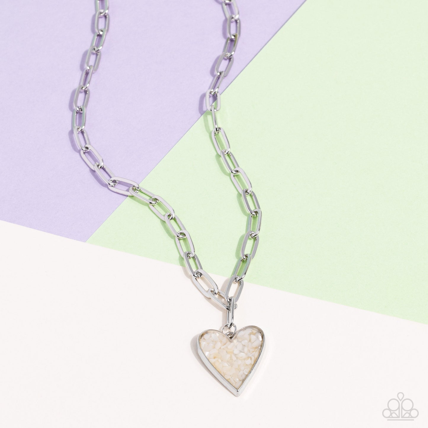 Kiss and SHELL - White Shell Flecks Heart Pendant Paparazzi Necklace & matching earrings