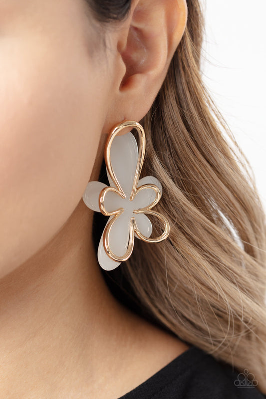 Glimmering Gardens - Gold Overlapping Abstract Flower Paparazzi Earrings