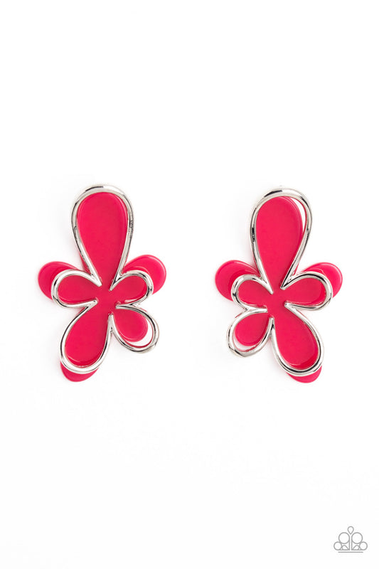 Glimmering Gardens - Pink & Silver Abstract Overlapping Flower Paparazzi Earrings