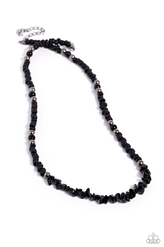 Wild Woodcutter - Black Wooden Beads/Gunmetal Beads/Black Pebbles Paparazzi Urban Necklace