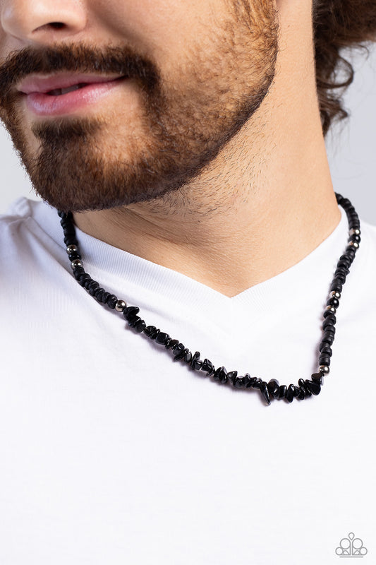 Wild Woodcutter - Black Wooden Beads/Gunmetal Beads/Black Pebbles Paparazzi Urban Necklace
