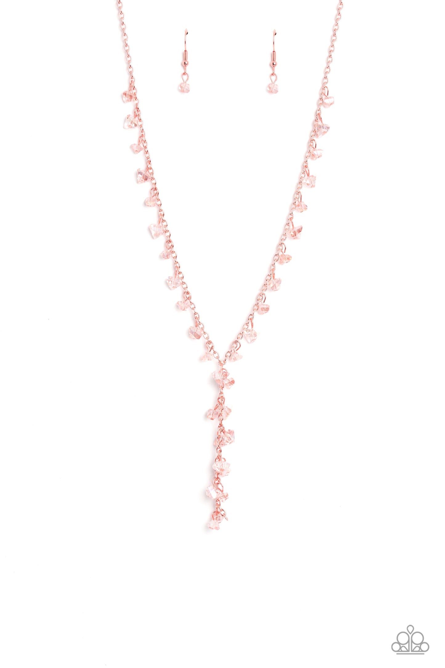 Chiseled Catwalk - Copper Chain/Chiseled White Gem Fringe Paparazzi Necklace & matching earrings