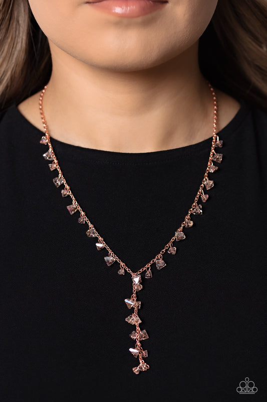 Chiseled Catwalk - Copper Chain/Chiseled White Gem Fringe Paparazzi Necklace & matching earrings