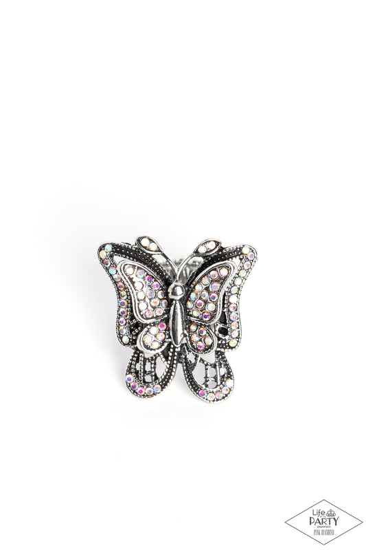 Free To Fly - Multi Iridescent Rhinestone Paparazzi Butterfly Ring