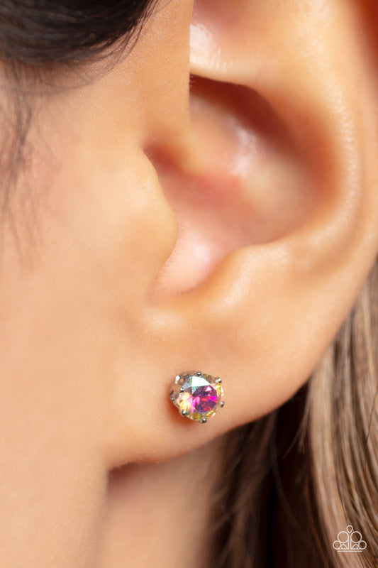 Delicately Dainty - Multi Iridescent Cubic Zirconia Paparazzi Post Earrings