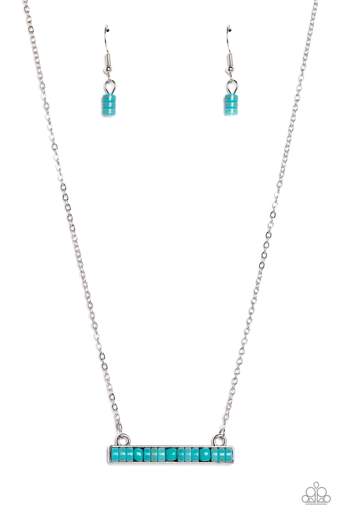 Barred Bohemian - Blue/Turquoise Stone Disc Pendant Paparazzi Necklace & matching earrings