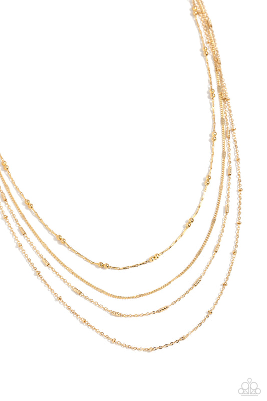Studded Shimmer - Gold Dainty Chains/Gold Accents Paparazzi Necklace & matching earrings