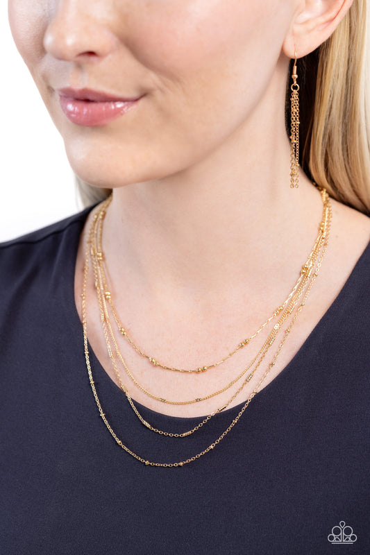Studded Shimmer - Gold Dainty Chains/Gold Accents Paparazzi Necklace & matching earrings