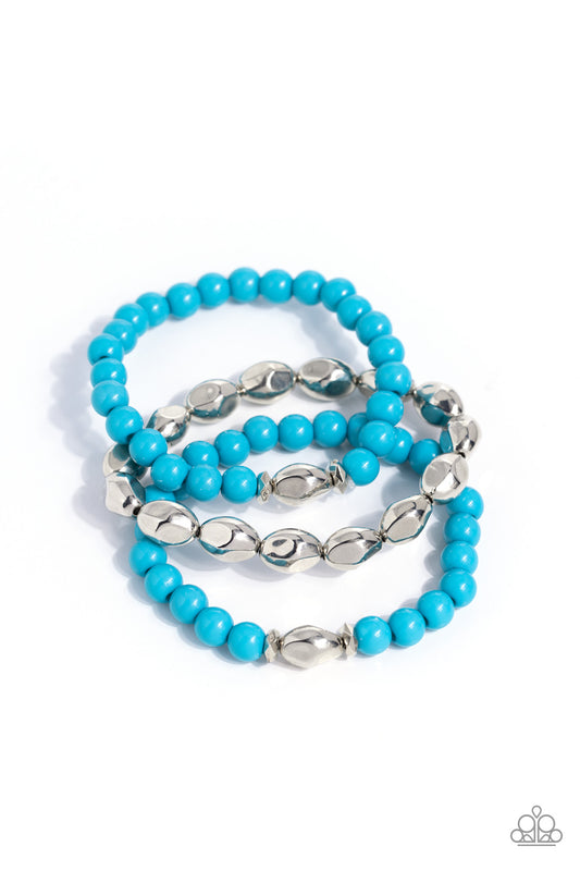 The Candy Man Can - Blue/Turquoise & Silver Beaded Paparazzi Stretch Bracelets