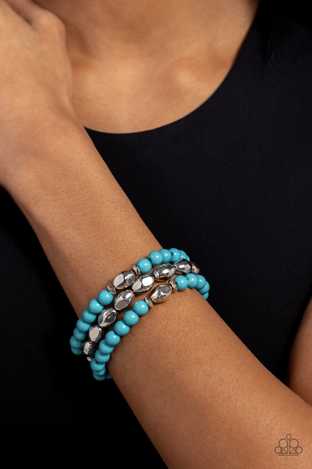 The Candy Man Can - Blue/Turquoise & Silver Beaded Paparazzi Stretch Bracelets