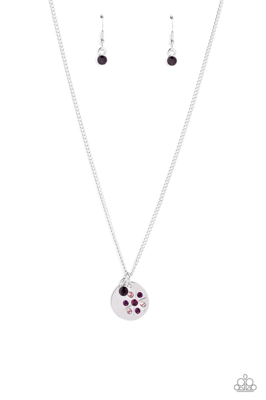 Dandelion Delights - Purple Rhinestones/Stamped Dandelion Pendant Paparazzi Necklace & matching earrings