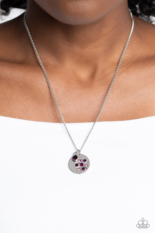 Dandelion Delights - Purple Rhinestones/Stamped Dandelion Pendant Paparazzi Necklace & matching earrings