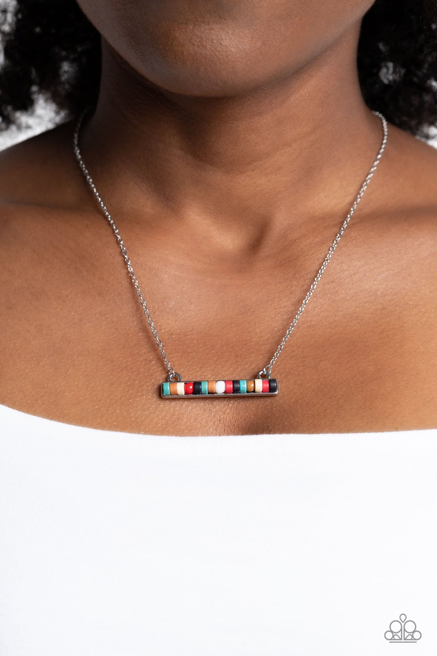 Barred Bohemian - Multi Colored Stone Disc Pendant Paparazzi Necklace & matching earrings