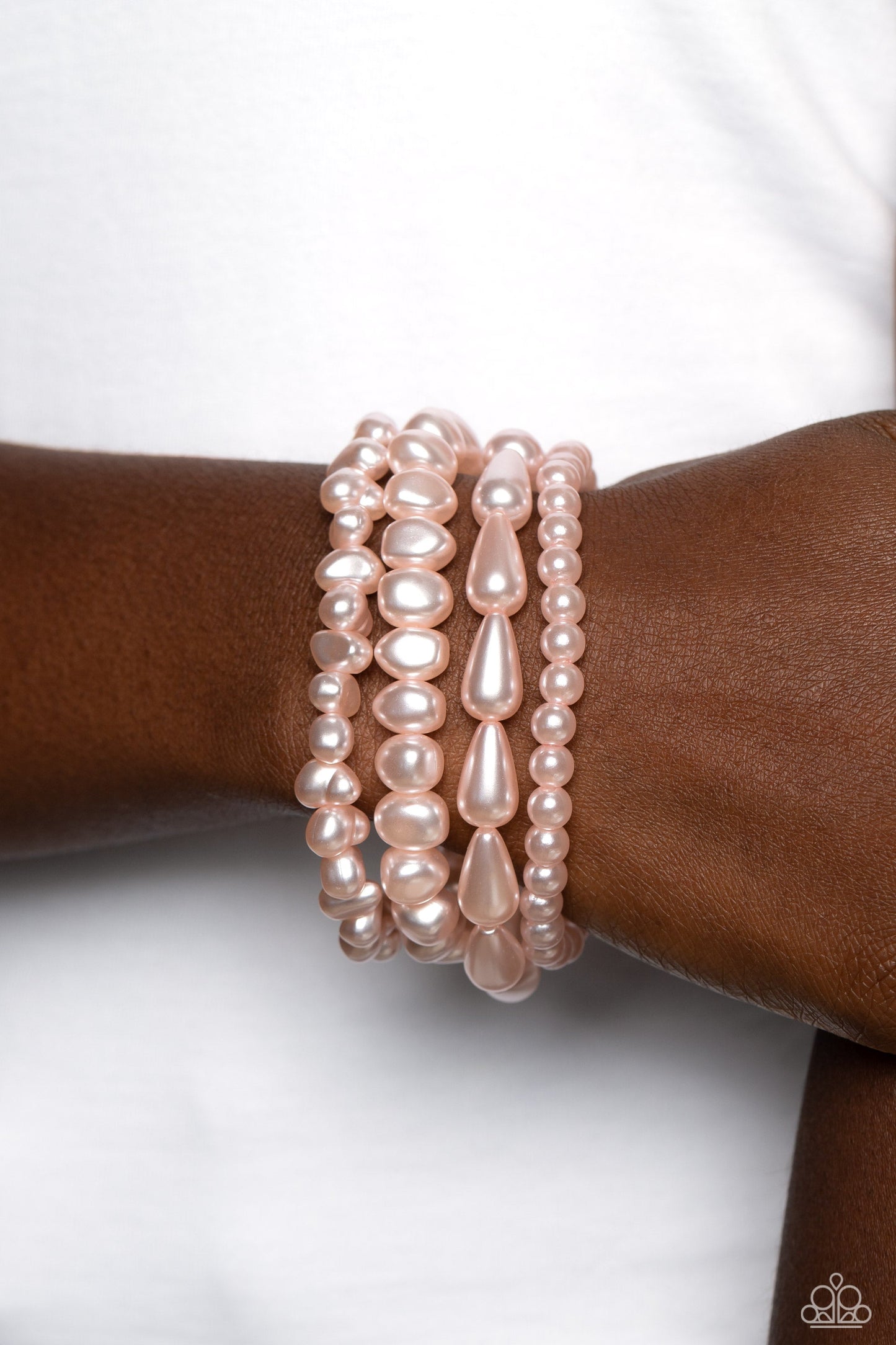 Gossip PEARL - Pink Geometric Pearl Set of 4 Paparazzi Stretch Bracelets