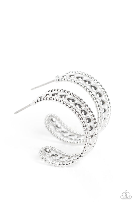 Dotted Darling - Silver Studded Hoop Paparazzi Earrings