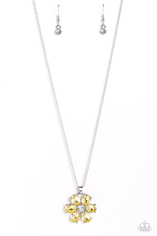 Fancy Flower Girl - Yellow Rhinestone Flower Pendant Paparazzi Necklace & matching earrings