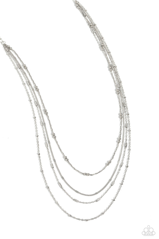 Studded Shimmer - Silver Dainty Chain Paparazzi Necklace & matching earrings