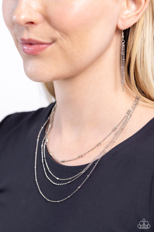 Studded Shimmer - Silver Dainty Chain Paparazzi Necklace & matching earrings