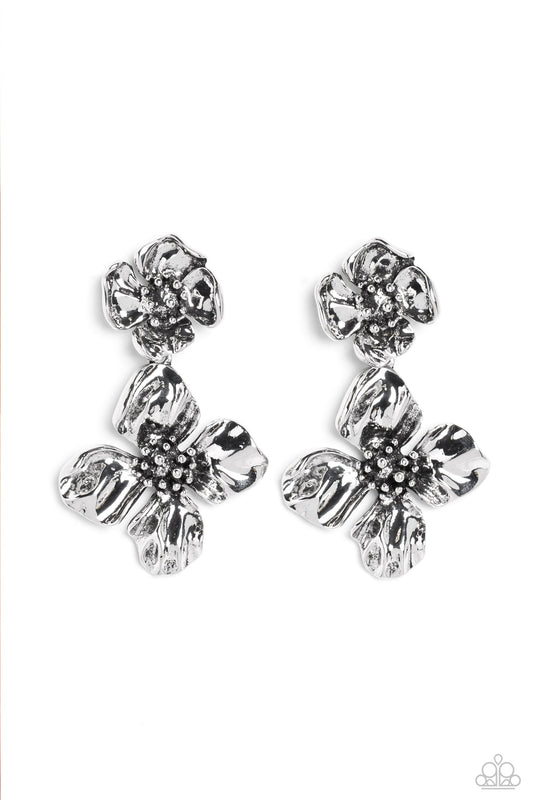 Gilded Grace - Silver Oversized Flower Paparazzi Earrings
