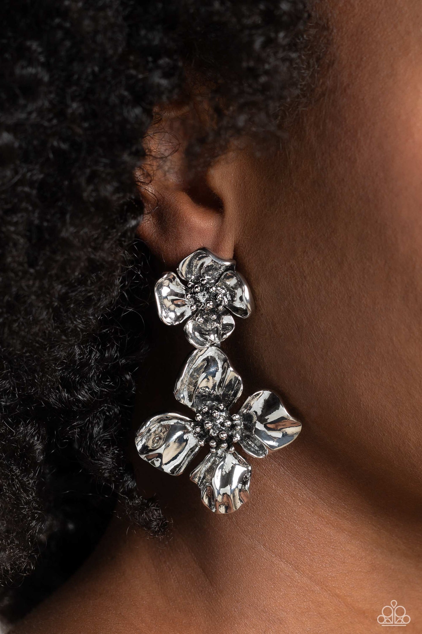 Gilded Grace - Silver Oversized Flower Paparazzi Earrings