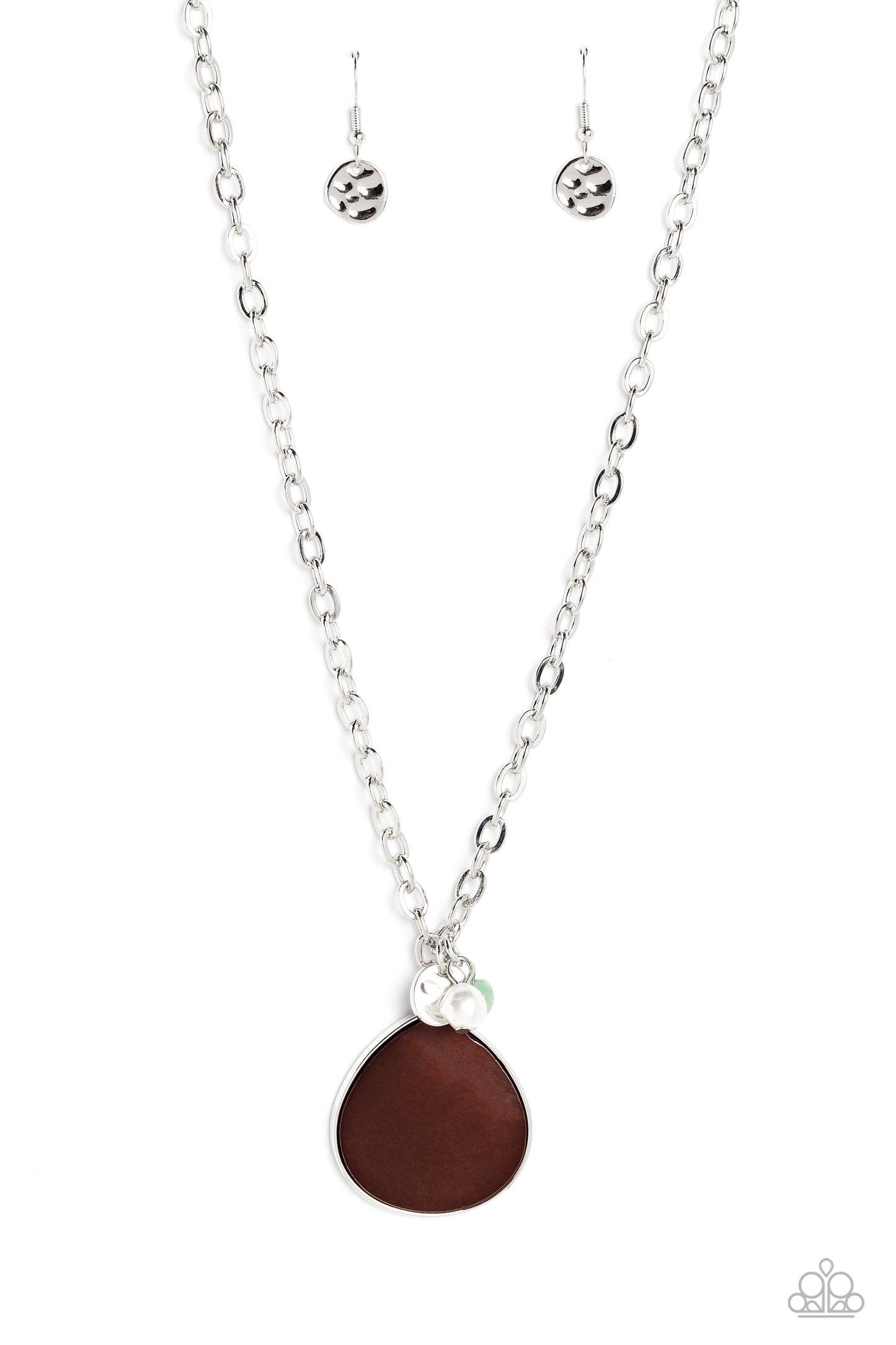 I Put A SHELL On You - Brown Oversized Shell Teardrop Pendant Paparazzi Necklace & matching earrings