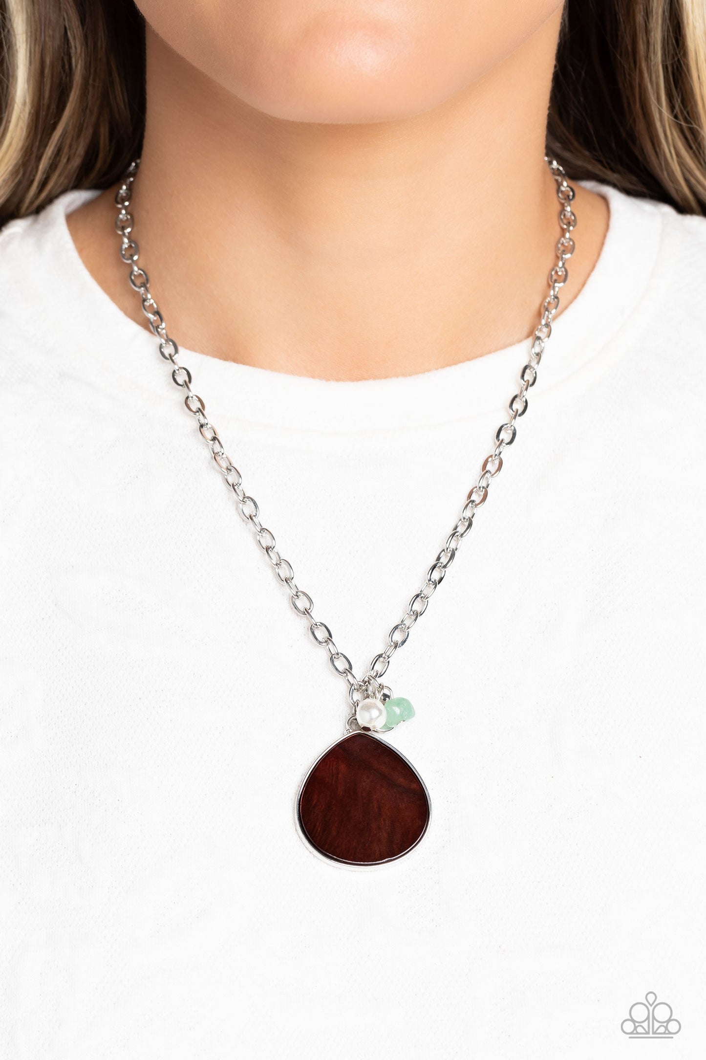 I Put A SHELL On You - Brown Oversized Shell Teardrop Pendant Paparazzi Necklace & matching earrings