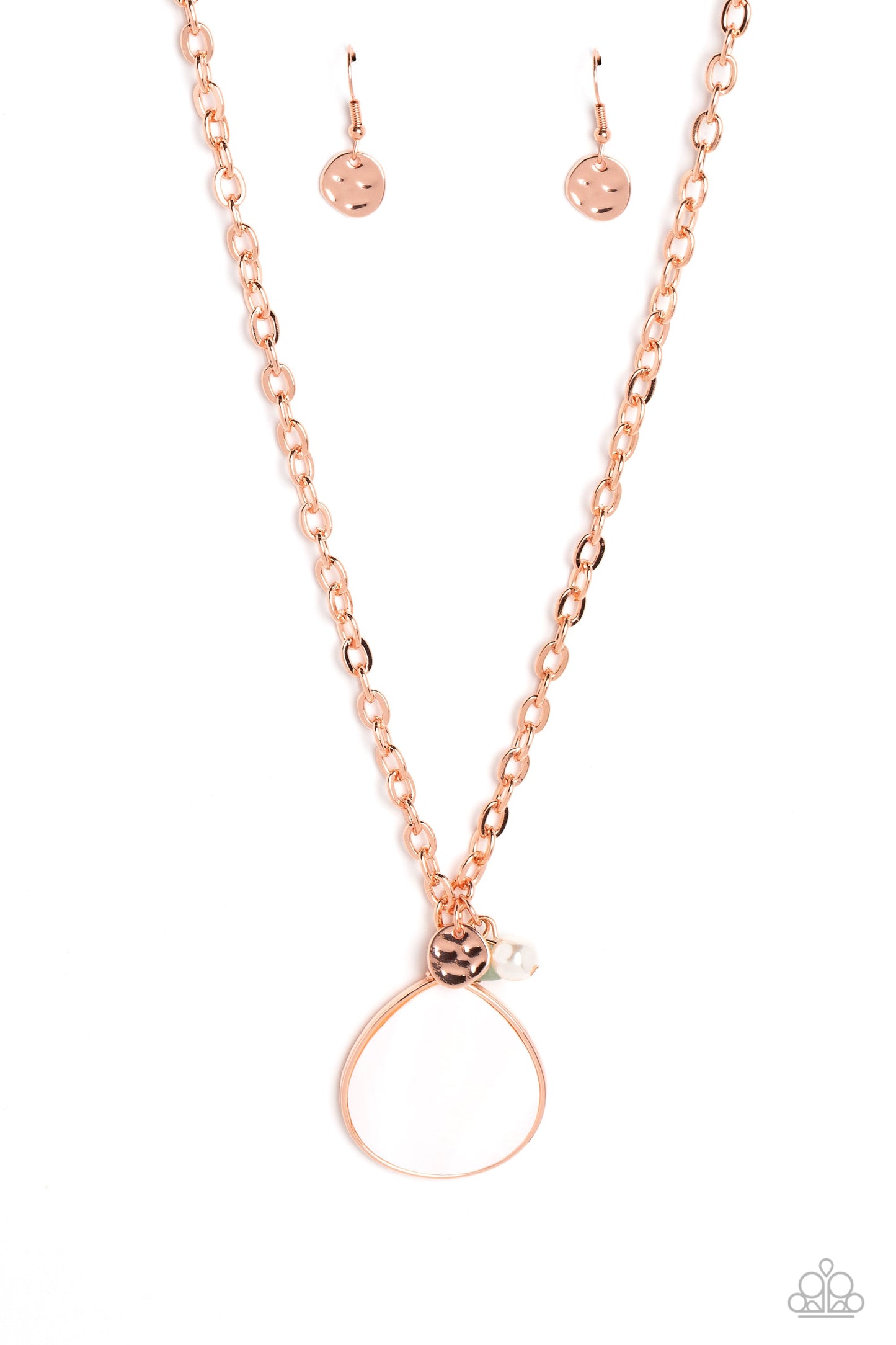 I Put A SHELL On You - Copper Chain/White Pearl Pendant Paparazzi Necklace & matching earrings