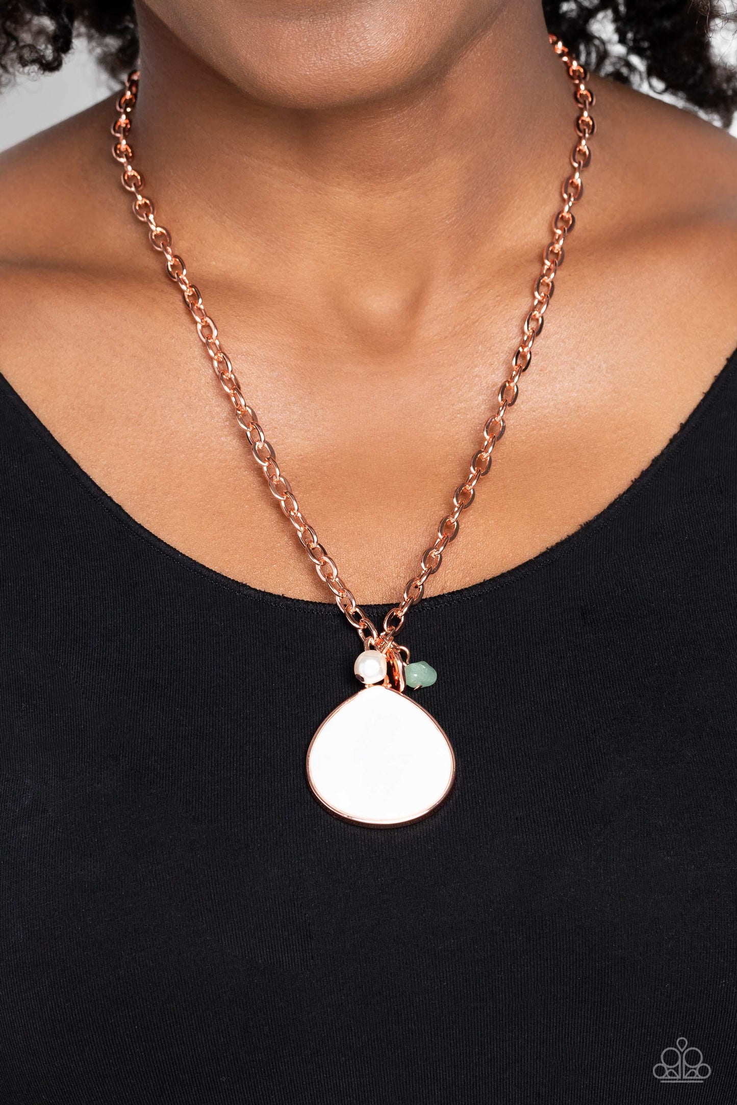 I Put A SHELL On You - Copper Chain/White Pearl Pendant Paparazzi Necklace & matching earrings