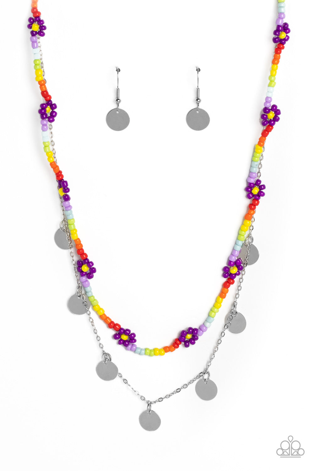 Rainbow Dash - Purple Seed Bead Flowers/Multicolored Seed Bead Paparazzi Necklace & matching earrings