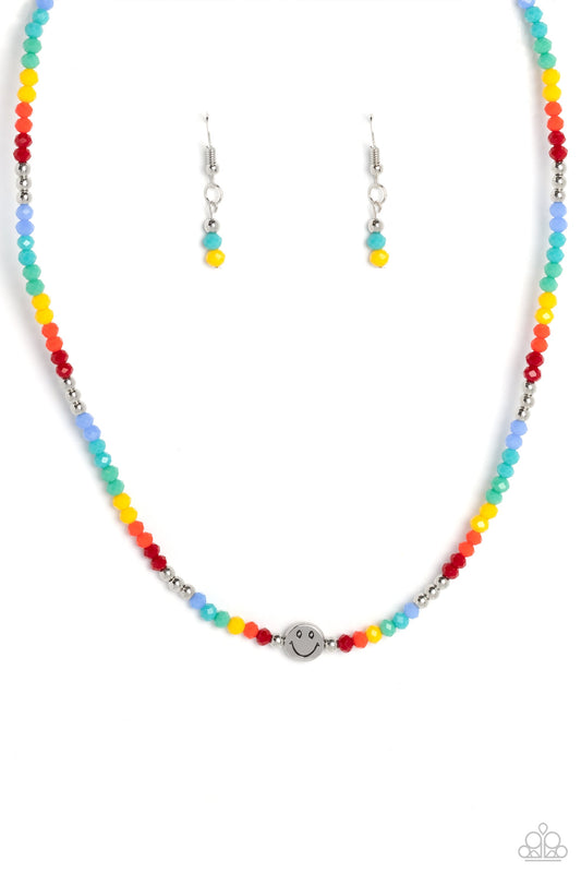 Beaming Bling - Multi Beads/Silver Smiley Face Bead Paparazzi Necklace & matching earrings