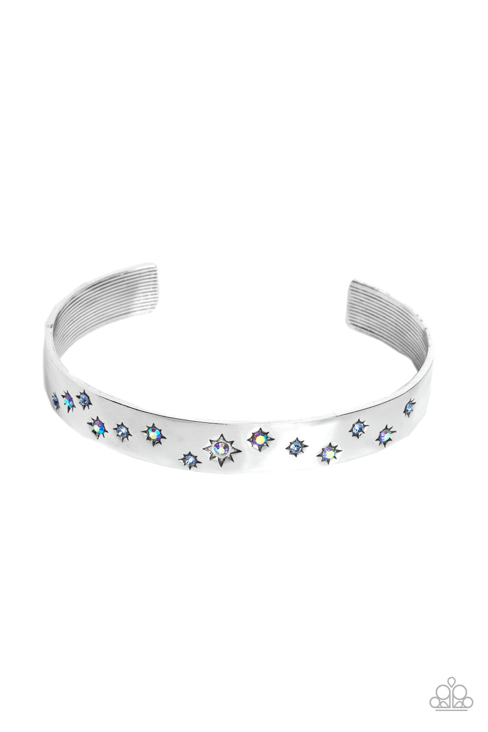 Starburst Shimmer - Blue & iridescent Dainty Rhinestones/Stamped Stars Paparazzi Cuff Bracelet